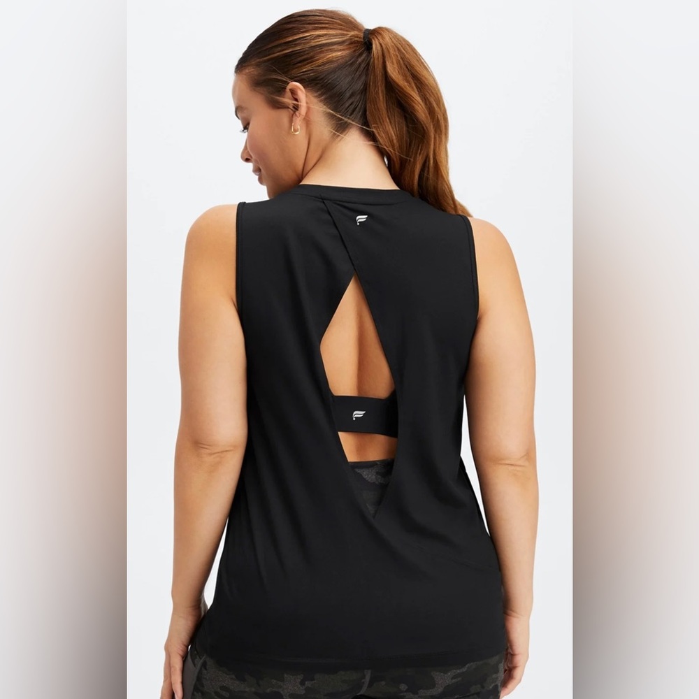 Fabletics Blake black Open Back Athletic Yoga Exercise Tank Top